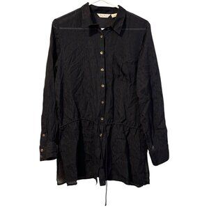 Tommy Bahama Womens L‎ Black Long Sleeved Button Up Silk Wool Blend Sheer Shirt